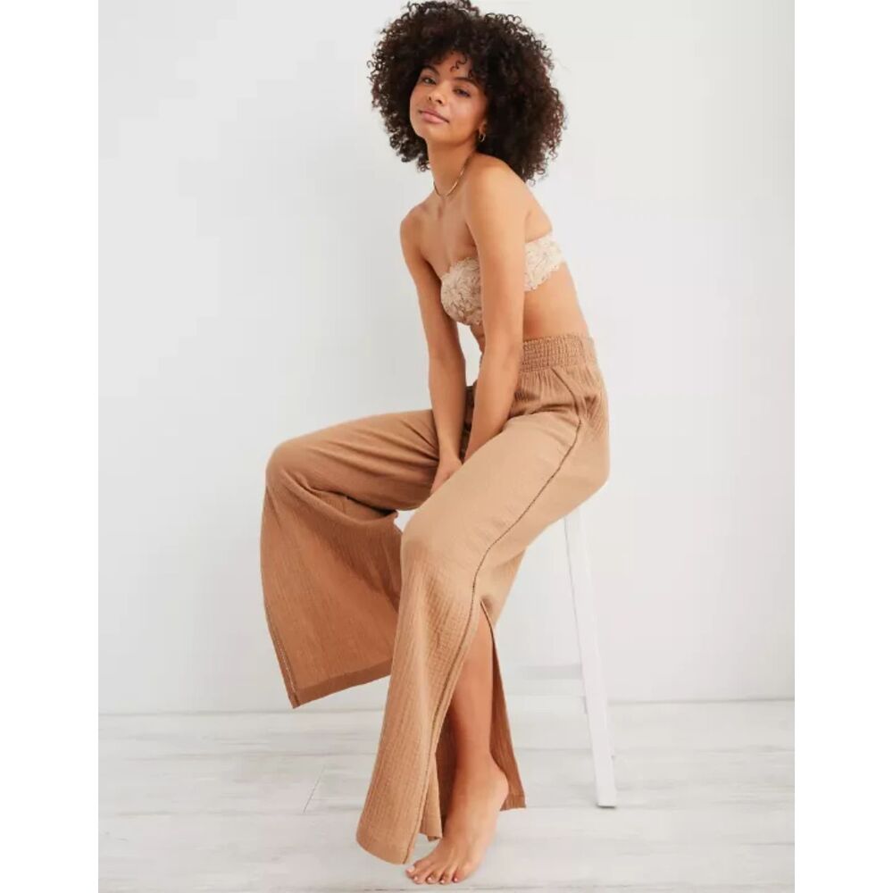 Aerie High Waisted Pool-To-Party Pant, Cappuccino, Size XL